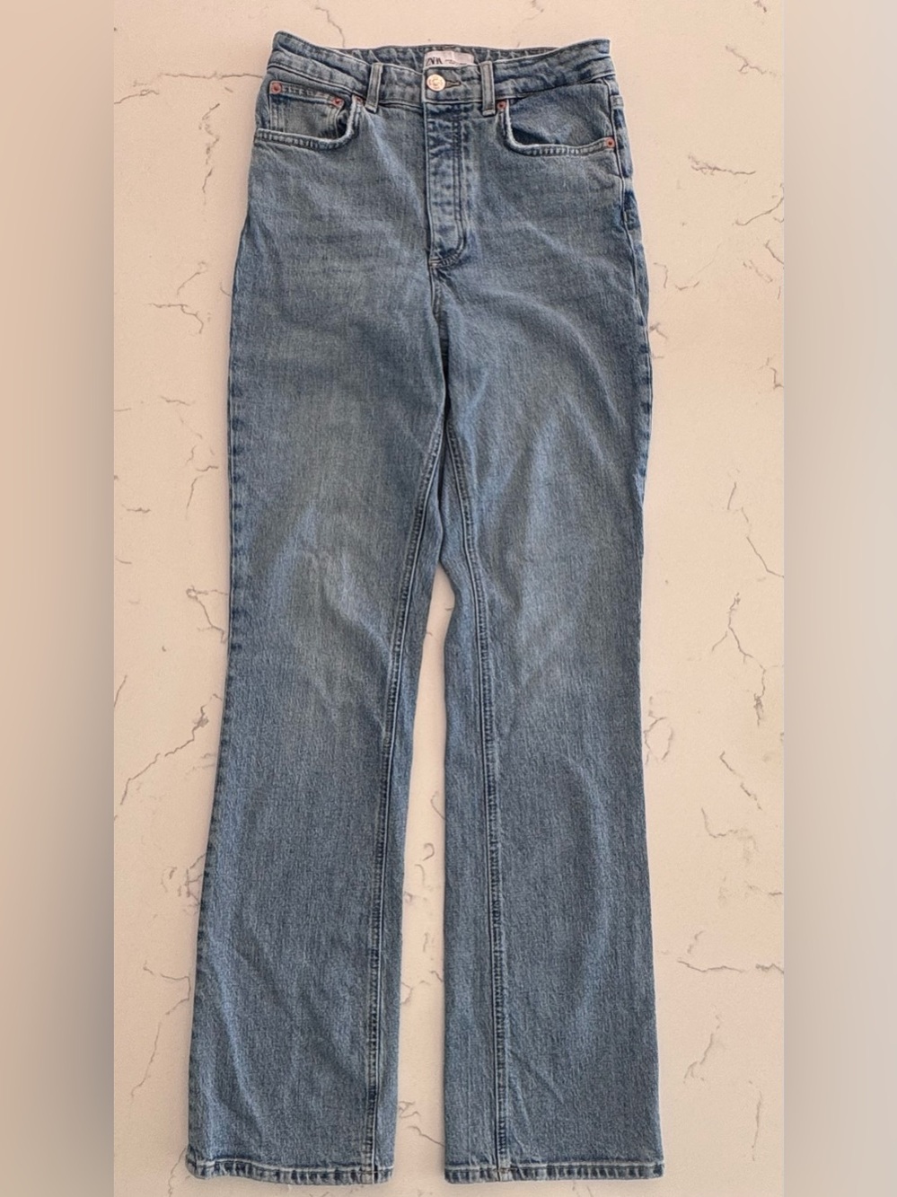 ZARA High Rise Straight Leg Jeans Light Wash Button Fly Denim USA 4 EU 36